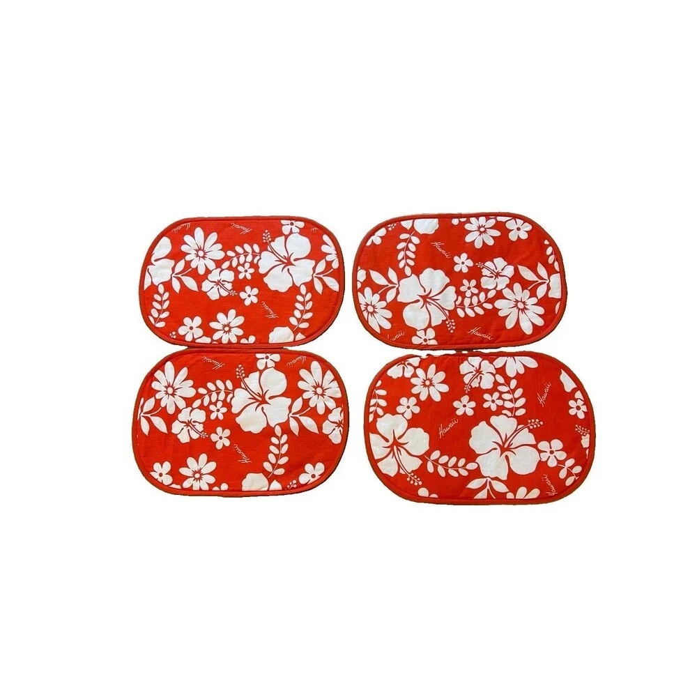 LanaiKula Crafts Set of 4 Cotton Quilted Hawaiian Floral Placemats Deadstock